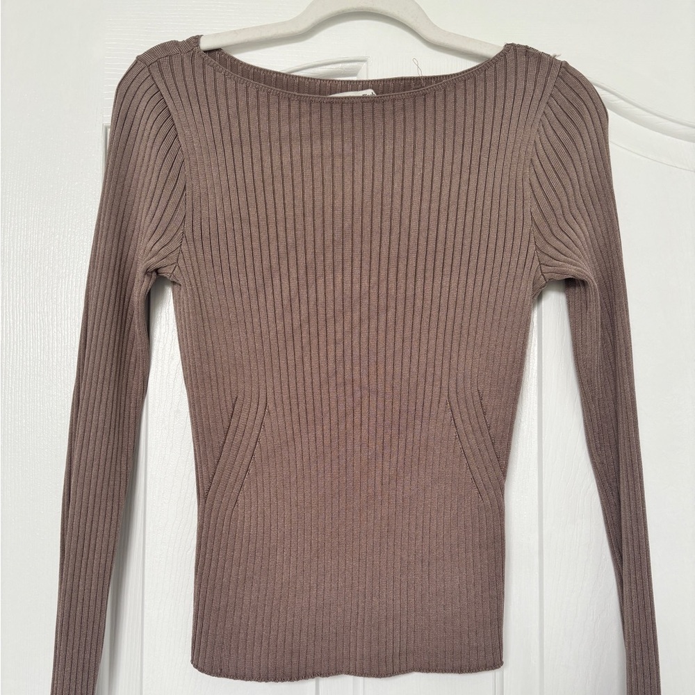 Abercrombie & Fitch Ribbed Cowl Neck Sweater in Taupe